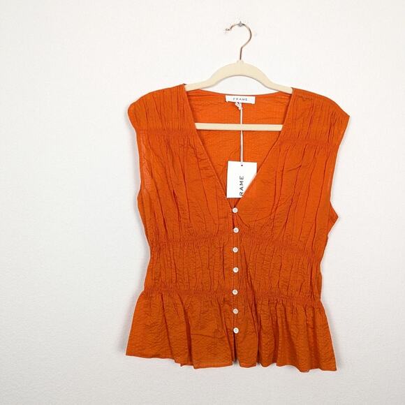 NWT Frame Orange Crush Ruched Button Front Sleeveless Blouse Size S - Picture 3 of 10